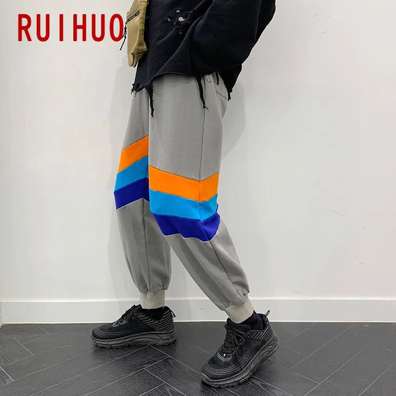 RUIHUO полосатый Штаны Для мужчин японский уличная гарем Штаны, мужские брюки джоггеры Для мужчин Штаны в стиле «хип-хоп» впитывает пот и Штаны XXL Новинка осени
