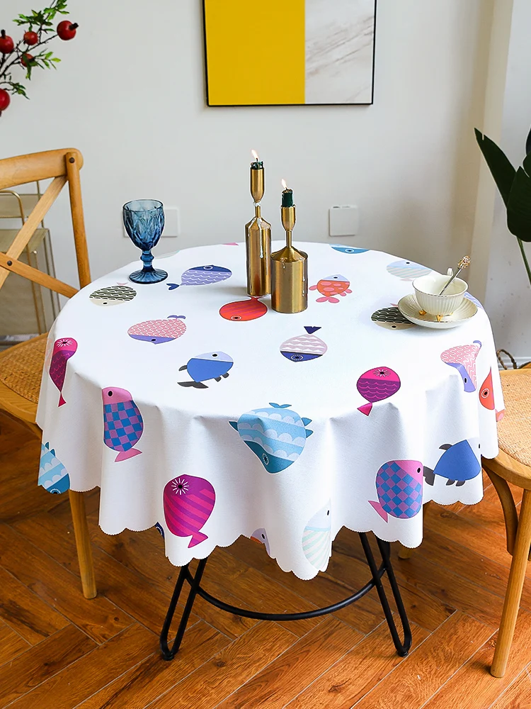 

Nordic big round table cloth cloth mat waterproof, scald proof, oil proof, no wash, small round table, cotton linensmall fresh