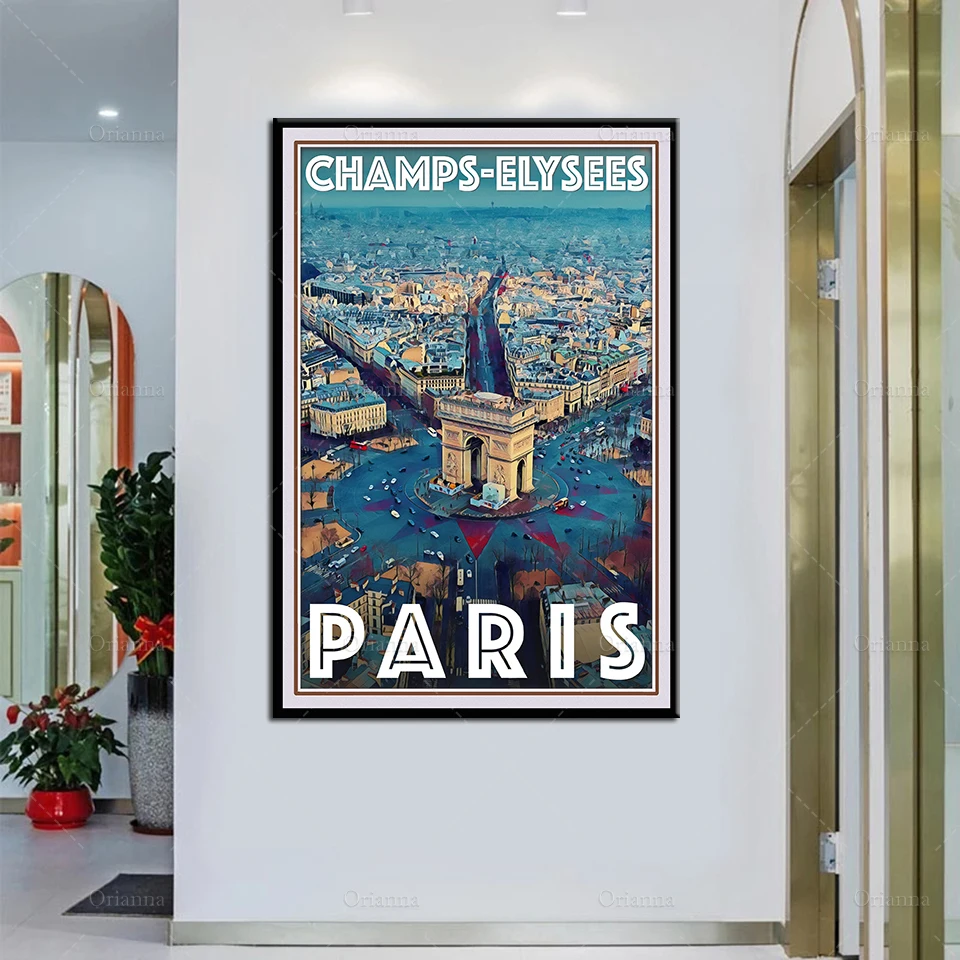 Retro Vintage Style Travel Poster Paris -Champs Elysee Oil Painting Posters and Prints on Canvas Wall Art Modular Pictures Decor | Дом и сад