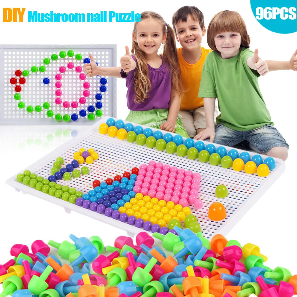 96Pcs Mushroom Nails Board Block Beads Kit Creative Educational kid DIY Toy Gift 