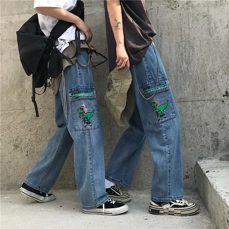 New Jeans for Women Cartoon Jeans Cute Dinosaur Jeans Loose High Waist Trousers Cotton Big Pocket Overalls Female Pants New Jeans for Women Cartoon Jeans Cute Dinosaur Jeans Loose High Waist Trousers Cotton Big Pocket Overalls Female Pants