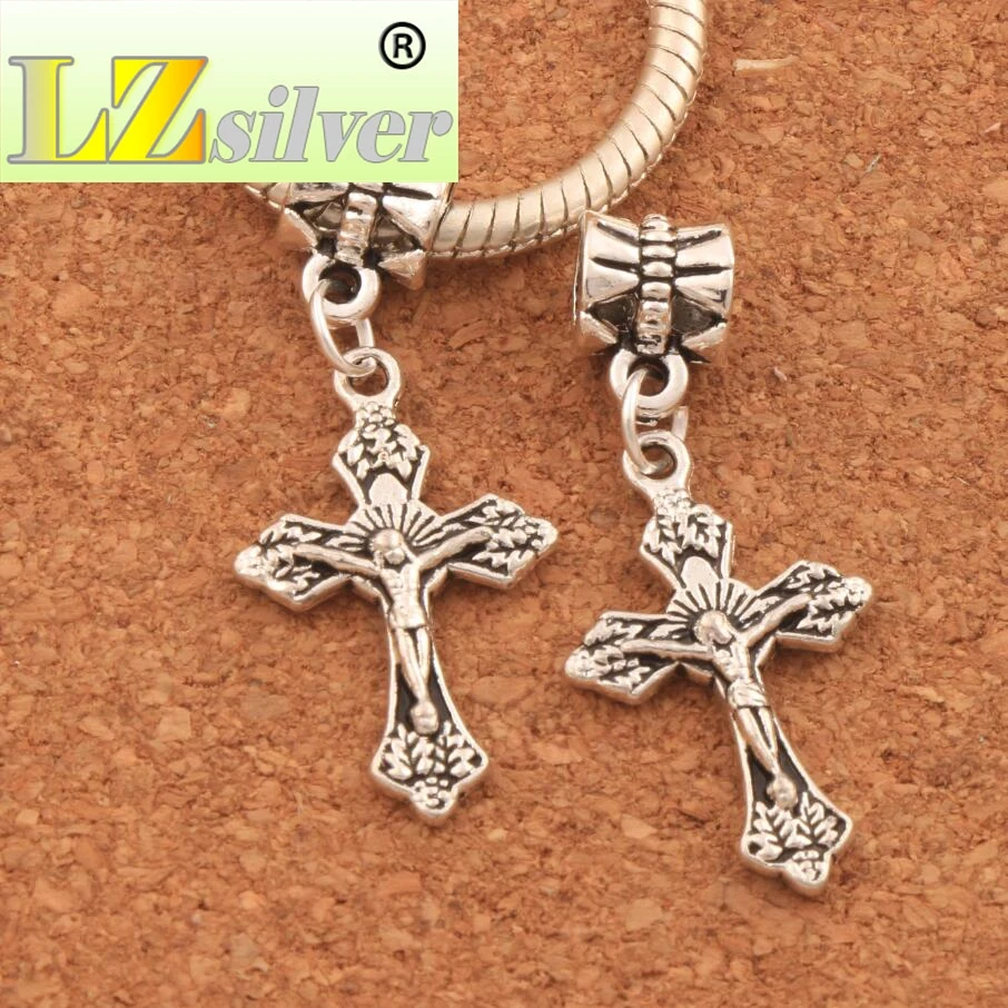 Jesus Christ Crucifix Cross Religious Big Hole Beads 15.2x35.3mm 100PCS Zinc Alloy Dangle Fit European Charm Bracelets B427