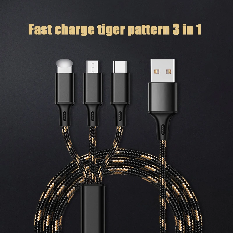 3in1 USB кабель для передачи данных для iPhone samsung Xiaomi мульти зарядное устройство для быстрой зарядки тканые синхронизация микроданных, кабель мобильного телефона Тип usb док-станция с USB кабеля