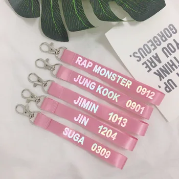 

KPOP bangtan boys Keychain Laser Member name Lanyard Key Chains Keyring Kpop bangtan boys jungkook v jimin JIN Suga Pendant