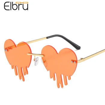 

Elbru Love Tears Shaped Sunglasses Fashion Rimless Vintage Personality Metal Irregular Sunshades Colorful Lens Spectacles Unisex