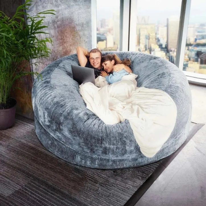 Sofa cover 200cm Giant Fur Bean Bag Cover Big Round Soft Fluffy Faux Fur BeanBag Lazy Sofa Bed Cover Living Room Furniture