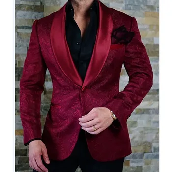 

High Quality One Button White/Burgundy/Navy Paisley Groom Tuxedos Shawl Lapel Groomsmen Mens Suits Blazers (Jacket+Pants+BowTie)