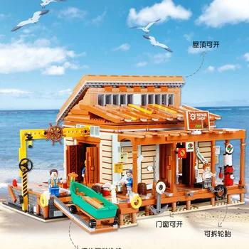 

new The Old Fishing Store Shipyard City Creator Street View MOC Model Building Blocks Lepinblocks bricks Kits Toy gift