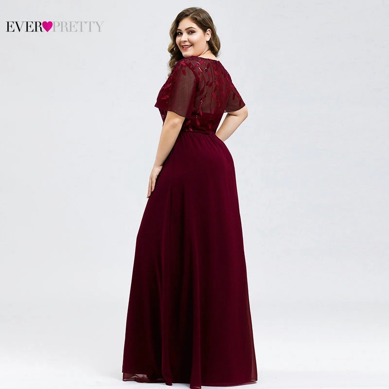 Расшитые блестками вечерние платья размера плюс Ever Pretty A-Line с v-образным вырезом и коротким рукавом из тюля Вечерние платья Vestido Fiesta Largo