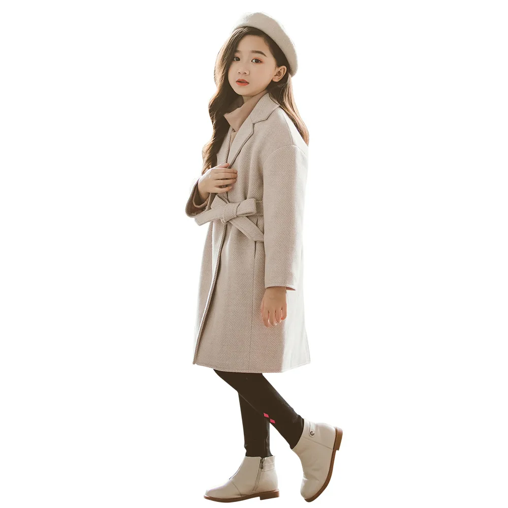 Baby Girls Autumn Winter Wool Coat Fashion Long Sleeve Outwear High Quality Long Thicken Warm Coat for 2-17Y Teens Jackets CL117