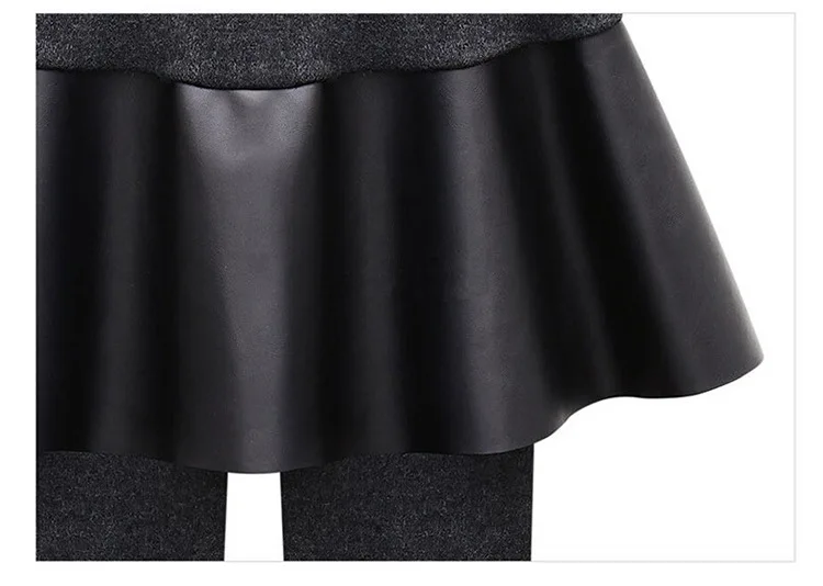 Зимние 6Xl поддельные двойка Pu юбка карандаш брюки для девочек узкие для женщин Вязание Бархат Эластичный пояс утепленная одежда