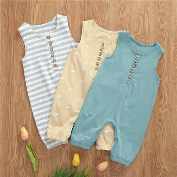 

Summer Newborn Baby Boys Girls Sleeveless Button O-neck Romper Jumpsuits Playsuit One-Piece Casual Cotton Outfits Clothes