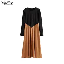 Vadim, женское шикарное платье миди в стиле пэчворк с длинным рукавом и круглым вырезом, элегантная женская офисная одежда, платья до середины икры, vestidos QC986