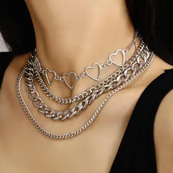 

Punk Multi Layer Hollow Heart Choker Necklace for Women Girls 2020 Summer Metal Hip Hop Necklaces Party Beach Jewelry Gifts