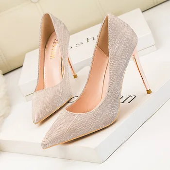 

2020 autumn new fashion shiny wedding shoes high heel stiletto large size shallow mouth pointed sexy banquet women's shoes