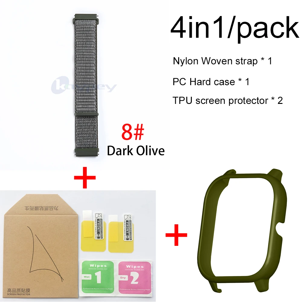 8-Army Green case 4в1 для Xiaomi Huami Amazfit GTS нейлоновый тканый Ремешок Браслет Smartwatch Браслет Amazfit GTS чехол с защитой экрана - Color: 8-Army Green case