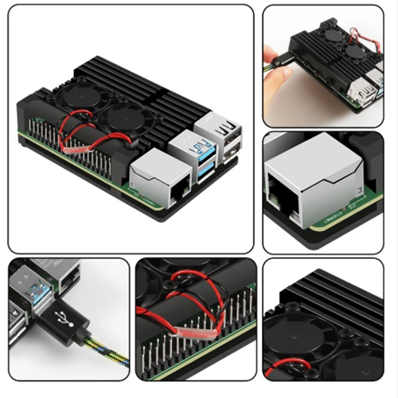 Алюминиевый Чехол для Raspberry Pi 4 с двойным охлаждающим вентилятором металлический корпус черный корпус для Raspberry Pi 4 Модель B