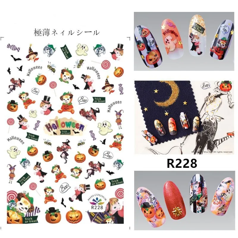 1pc Halloween water transfer nail art stickers decals nails decorations manicure tools pumpkin skull design 4