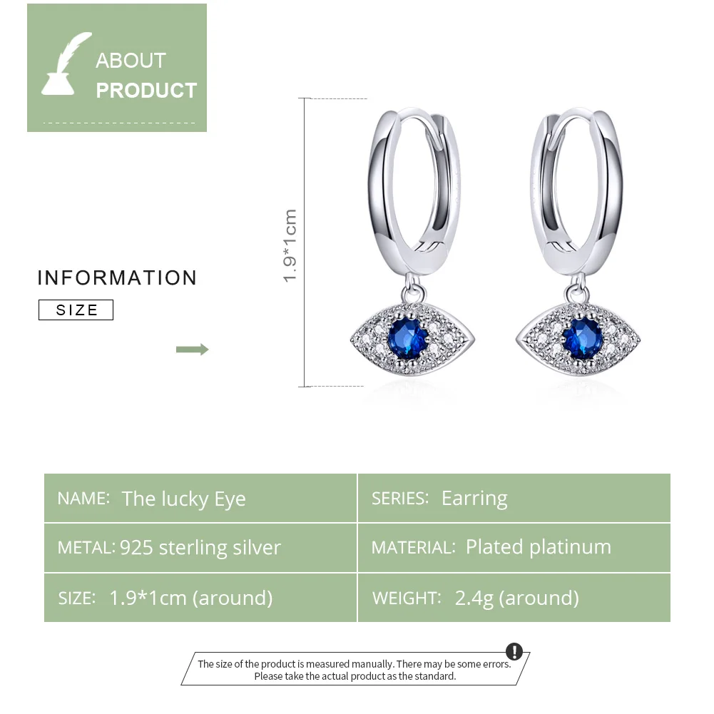 bamoer Silver 925 Jewelry Blue Eye Drop Earrings for Women Wedding Statement Protection Fashion Jewelry Bijoux Oreilles BSE274