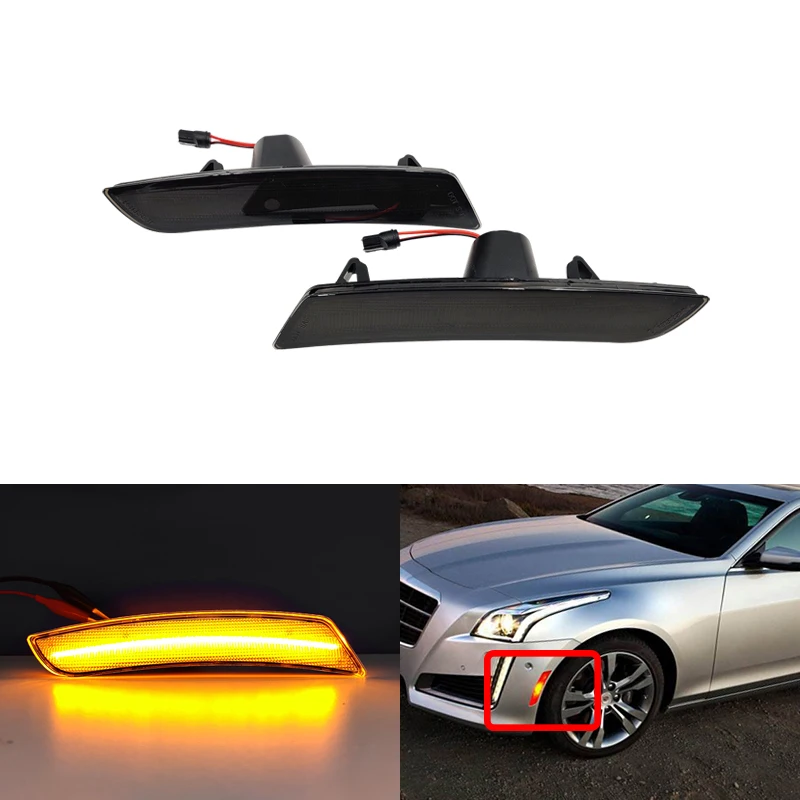 Подходит для Cadillac ATS CTS 14-17 Замена 23169181 23169182 дым/Прозрачный передний Светодиодный Боковой габаритный фонарь указатели поворота автомобиля-Стайлинг