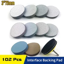 102 Pcs Set 3 Inch Assorted Grits Wet Dry Hook & Loop Sanding Discs Sandpaper with 6MM Shank Sanding Pad + Soft Interface Pad