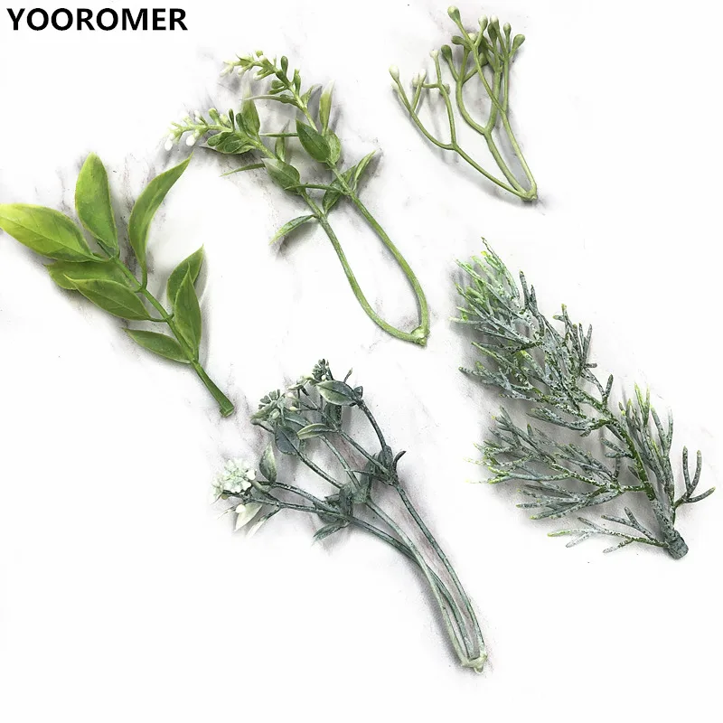 YOOROMER, 10 шт., искусственные растения, Рождественская елка, трава, украшение с поддельными цветочными ветвями, аксессуары для самостоятельного изготовления, букет, подарочная коробка