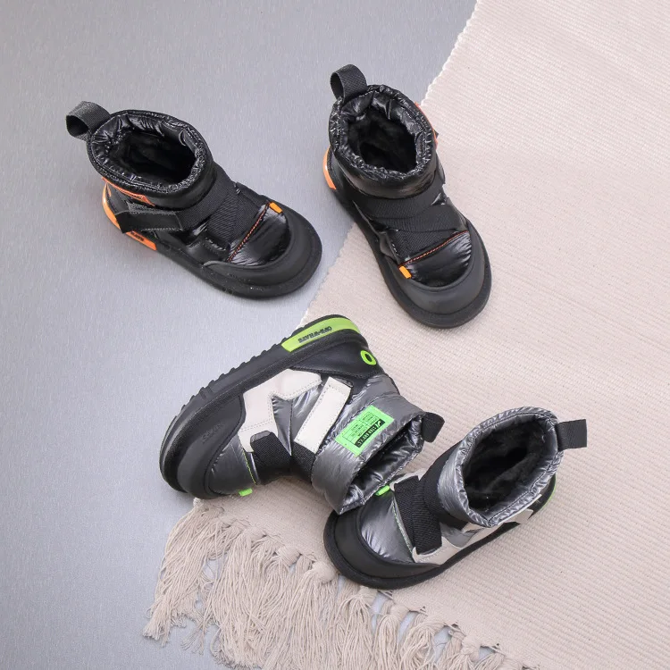 Зимние детские зимние ботинки теплые ботильоны кожаная обувь для мальчиков и девочек черные брендовые ботинки модная повседневная обувь мягкие ботинки