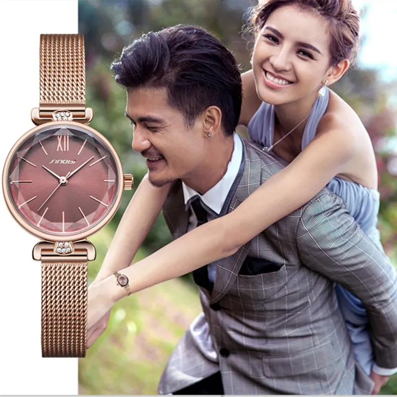 SINOBI Топ люксовый бренд женские часы золотой Стальной ремешок для часов наручные часы для женщин зеленый циферблат алмаз женские часы Reloj Mujer