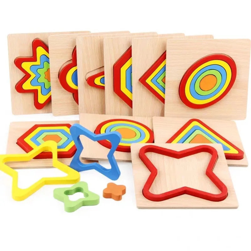 

Children's Jigsaw Puzzle Wooden Toys Shape Cognition Board Kids Educational Toy Baby Babies Montessori Learning Match Bricks Toy