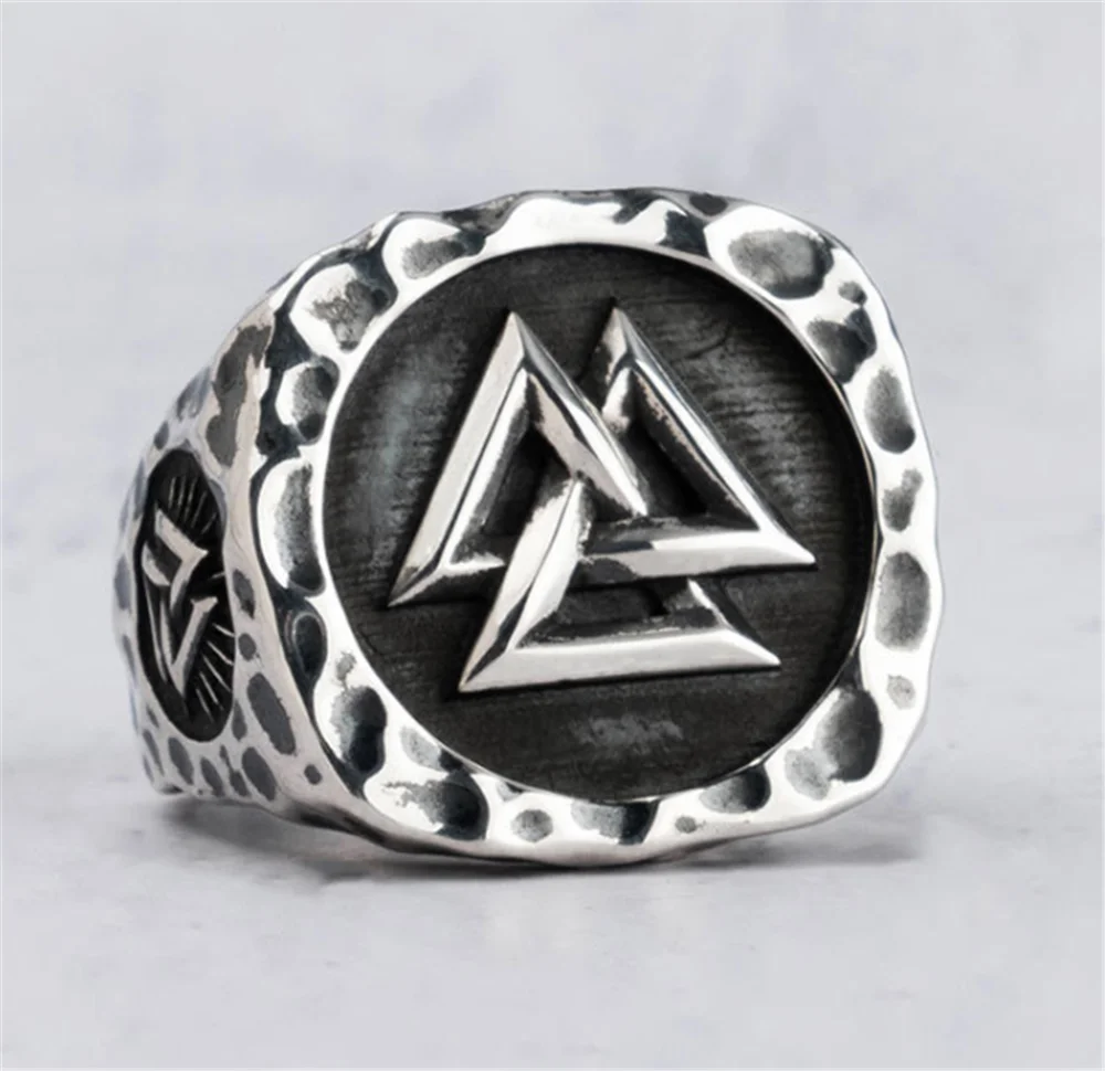 Мужские Викинг один символ кольца Valknut Футарк руны компас магический Stave 7-14 размер кольцо нордический амулет ювелирные изделия
