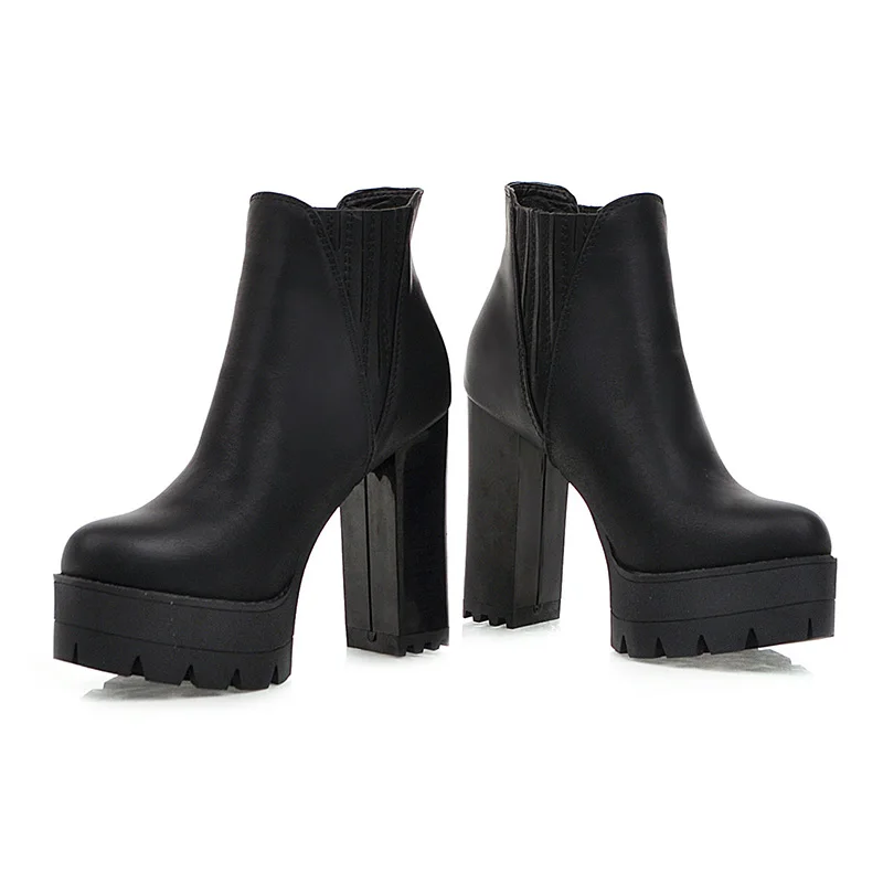 WETKISS/эластичные женские ботильоны на высоком каблуке, плотный чехол, женская обувь на металлической платформе, женская обувь с круглым носком, зимняя обувь, большие размеры 48