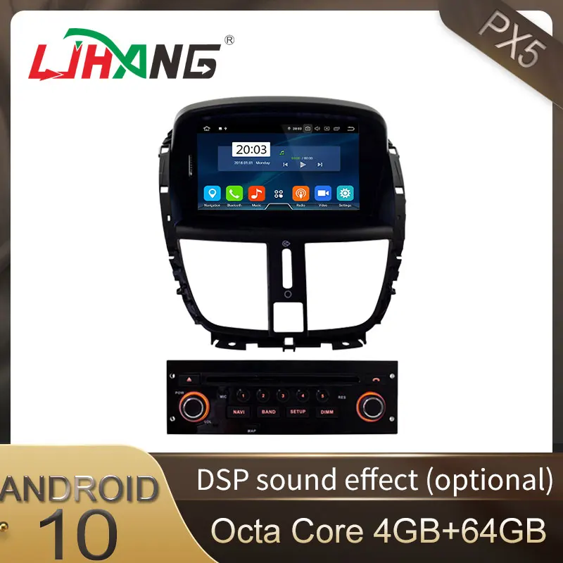 LJHANG автомобильный DVD мультимедийный плеер Android 10 для Peugeot 207 2007 2014 GPS навигация 1 Din