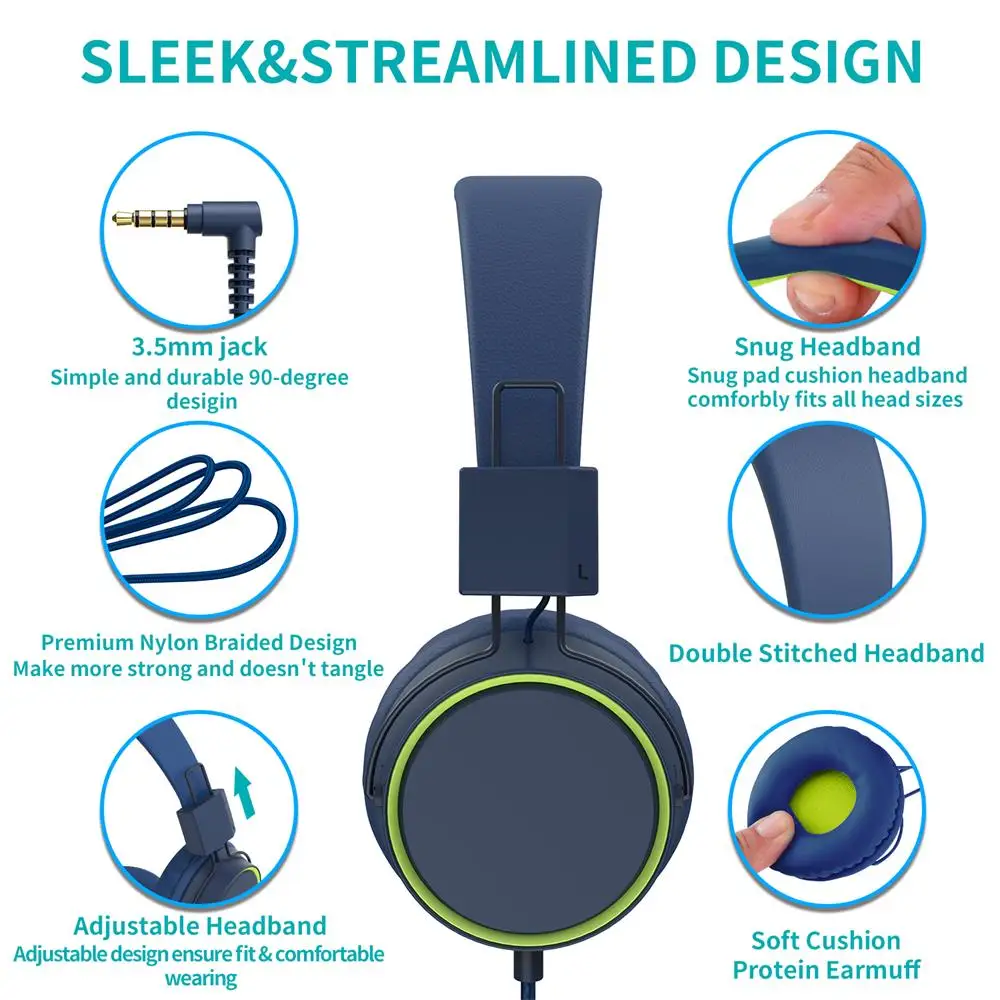 Kids Headphones Children Girls Boys Teens Foldable Adjustable On Ear Headphones 3 5mm Jack Compatible iPad Cellphones Computer