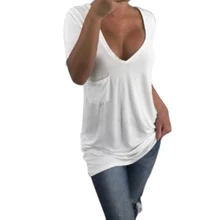 Женская футболка летние большие размеры Футболки Женские однотонные с v-образным вырезом с коротким рукавом повседневные Большие размеры женские 4XL 5XL Топы Femme