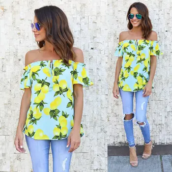 

Nice Vogue Newest Womens Off-Shoulder Casual Chiffon Floral T-Shirt Lady Summer Pop Slash Neck Tops Fresh Style Shirt