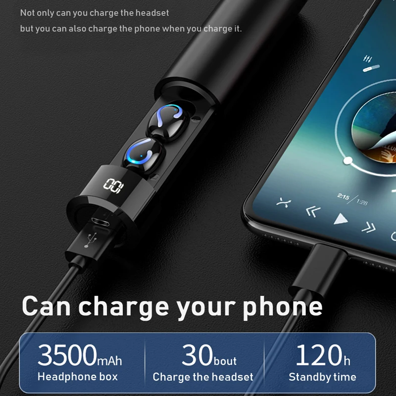 

2019 New Bluetooth 5.0 Tws Wireless Earphones With Dual Mic Eadphone Charging Box Sports Waterproof Earbuds Led Display Headset