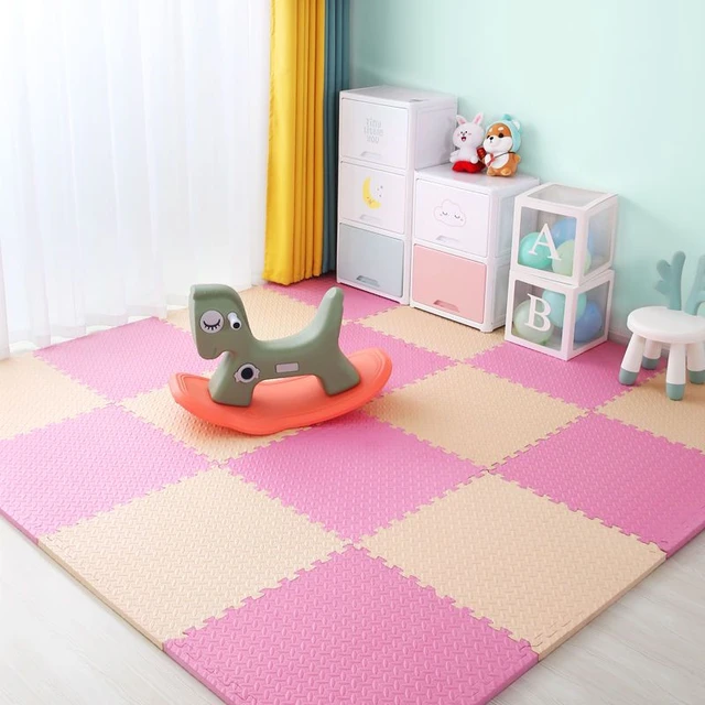 Baby Foam Crawling Mat Children EVA Educational Toys Kids Soft Floor Game Mat Chain Fitness Brick Gym Game Carpet 2.5cm Thicknes Beige pink