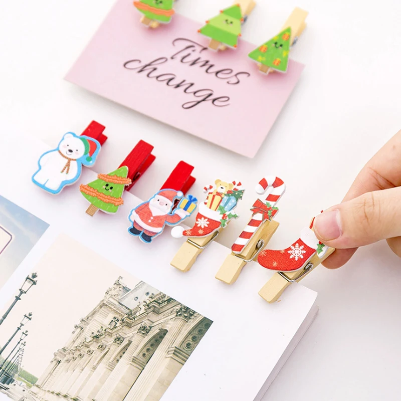 

10packs Christmas Decor Cute Animal wood clip with rope Mini photo Clip wood pegs for Kid Birthday Wedding Decoration