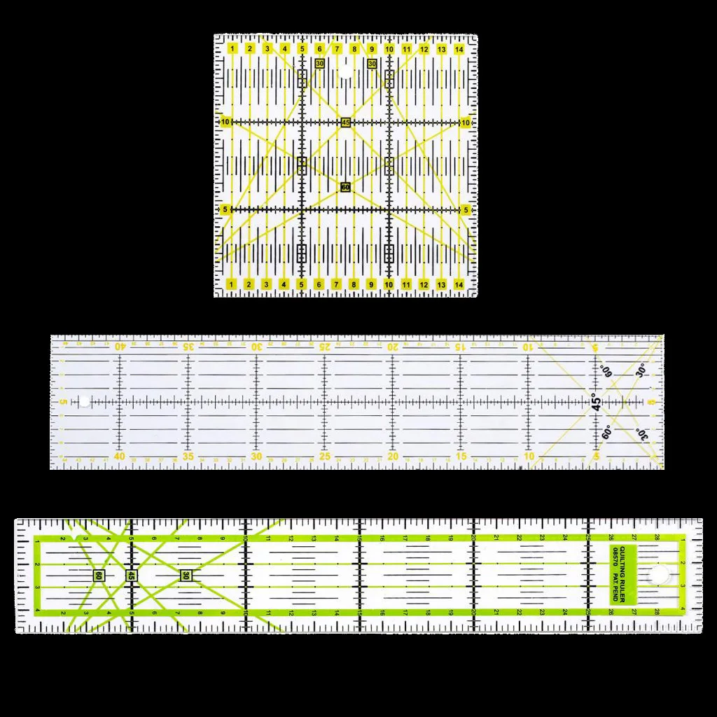 3 Pieces Square Rectangle Plastic Quilting Patchwork Template Rulers for DIY Sewing Craft