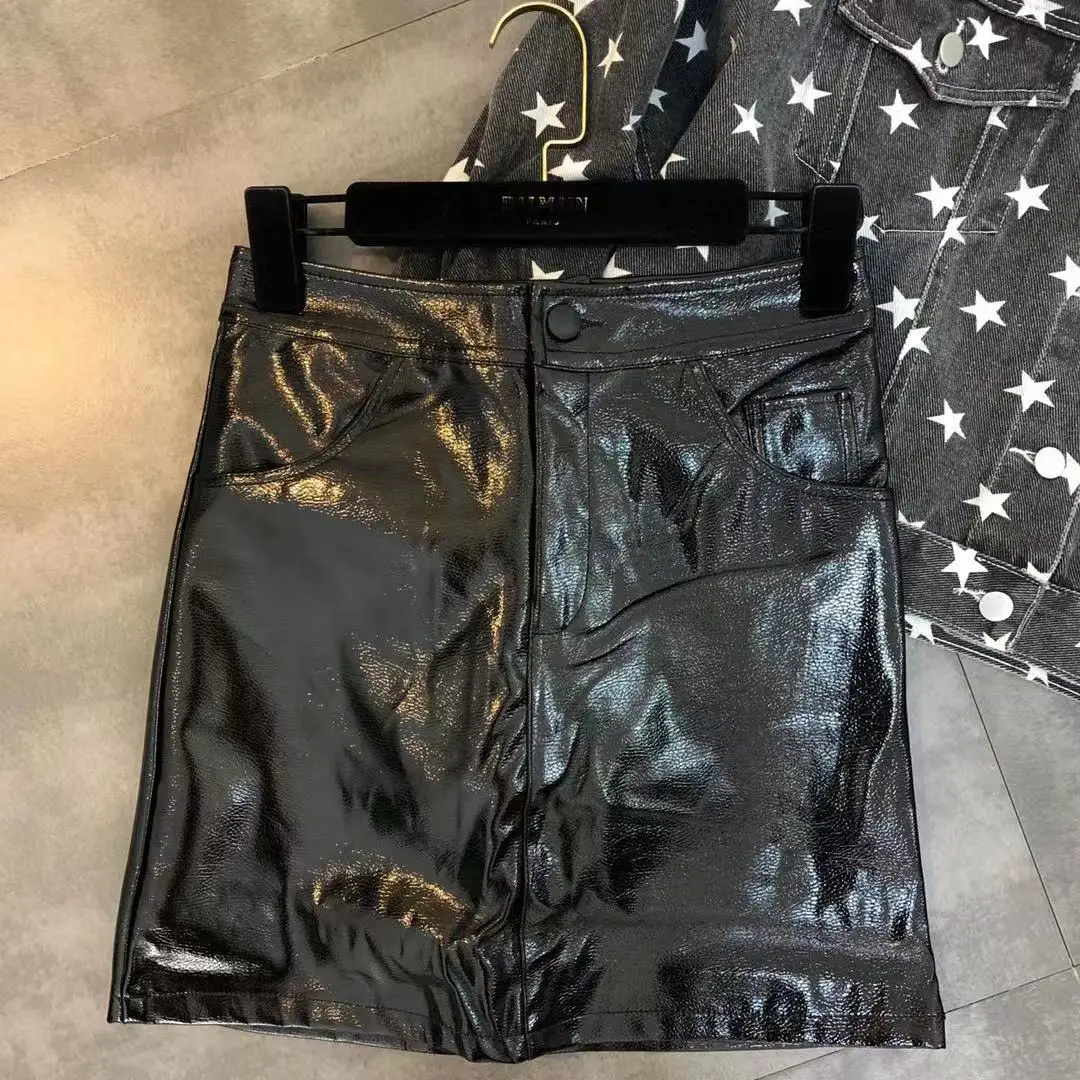 autumn new bright PU bag hip skirt women