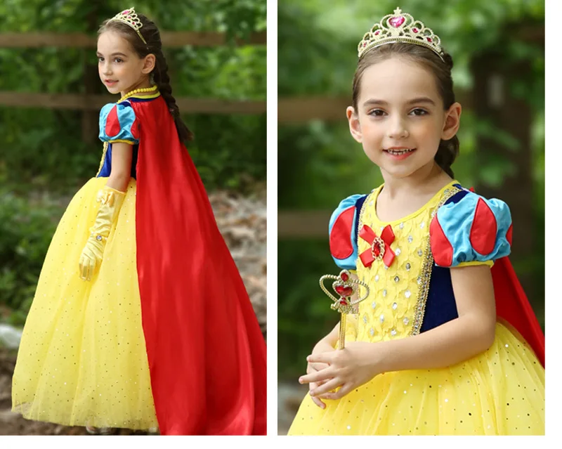 Детские платья Дисней для девочек; костюм Белоснежки; платье принцессы на Хэллоуин; Рождественская вечеринка; детская одежда; Новогодняя одежда