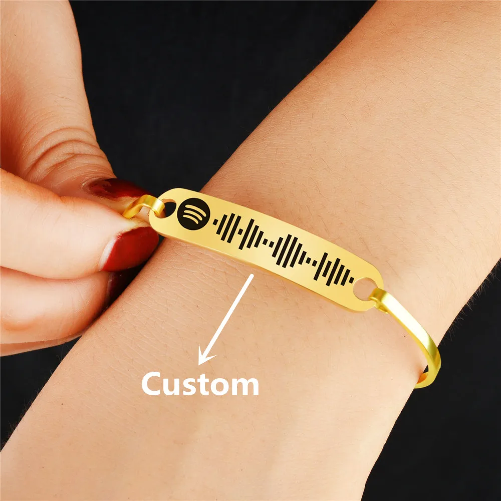 kisisellestirilmis muzik spotify tarama kodu manset bileklik kadinlar icin paslanmaz celik bilezik ozel lazer gravur spotify kod taki customized bangles aliexpress
