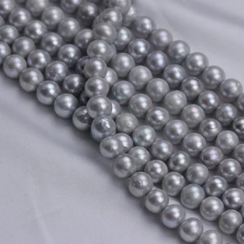 

Genuine Natural 9mm AA gray grey off round pearl strands loose beads women lady jewelry DIY