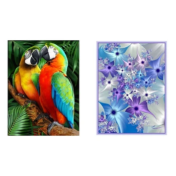 

2 Set Diamond Painting Resin Crystal Diamond Embroidery Cross Stitch Animal Home Decor Gifts-Treetop Parrot & Flower