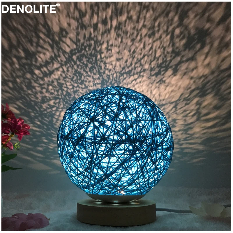 

Romantic Bedside Led Desk Lamp Rattan Ball Led Table Light Blue/Green/White/Beige/Yellow/Pink/Purple/Rose-red Night light