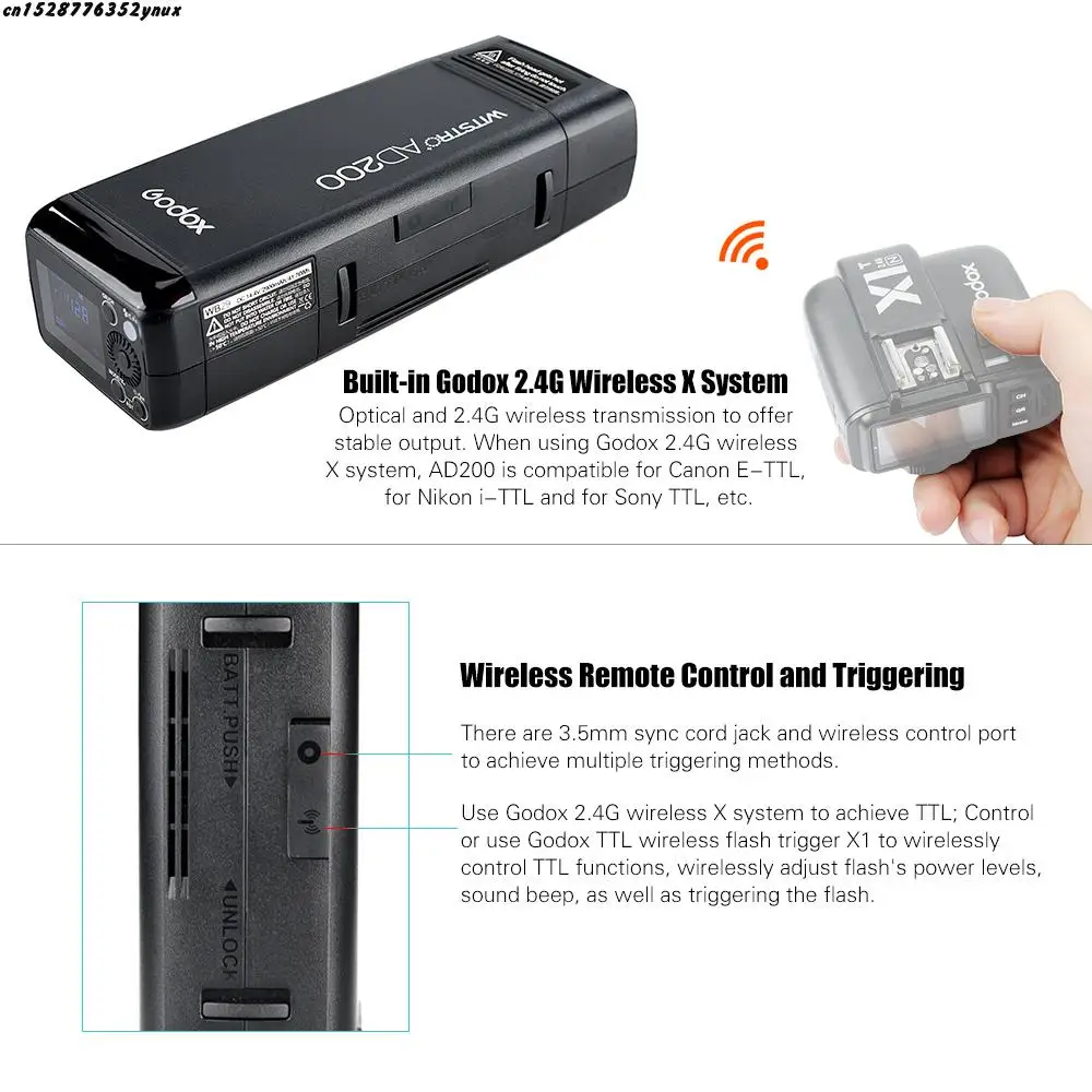 Godox AD200 200W карманная Вспышка Встроенная 2,4G Беспроводная X Mini ttl Speedlite с 2 световыми головками для камер Nikon Sony Canon EOS