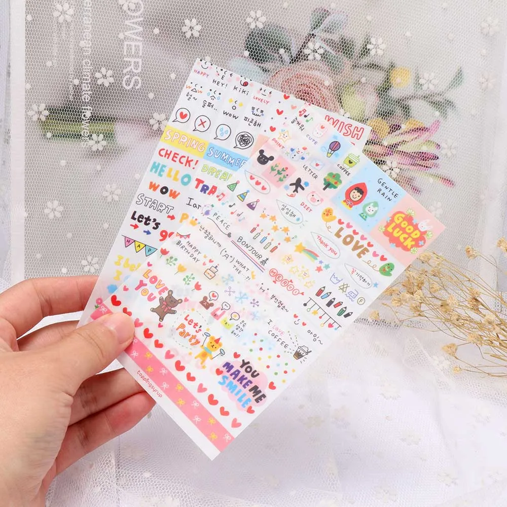6 листов/упаковка Kawaii милые рисунки бумажные стикеры для украшения дневника модный, из ПВХ, прозрачный Скрап заказ классические детские игрушки