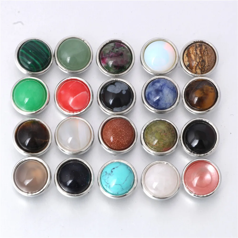 

10pcs/lot Mixed Color Random Natural Stone Snap Button For Women Fit 12mm 18MM Snap Bracelet Bangle Earrings Necklaces