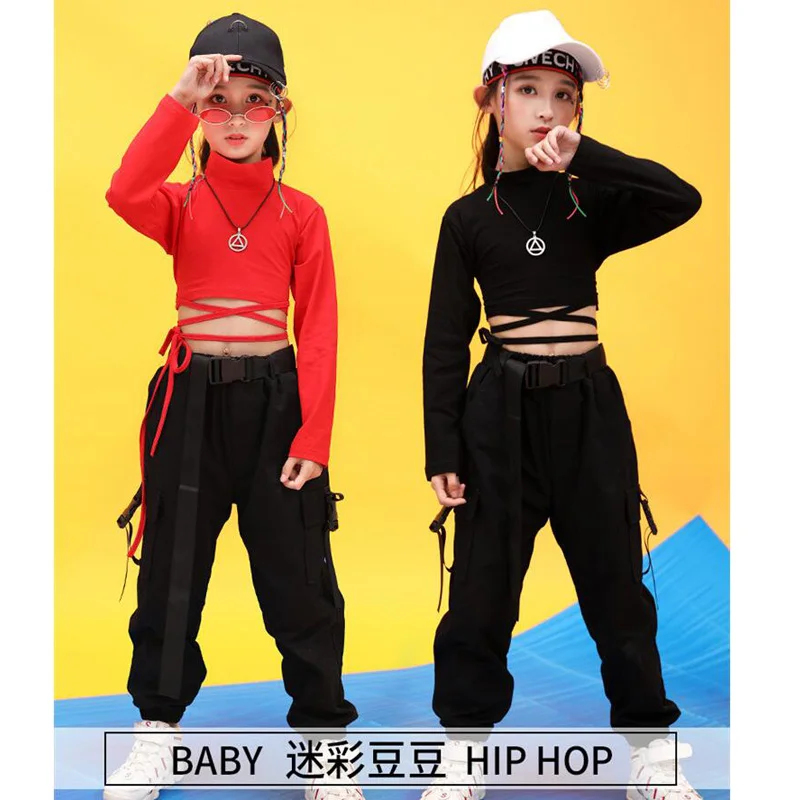 Girl dance costume children costumes children hip hop clothing sweatshirt black shirt top crop casual pants for girl jazz dance costume ballroom dancing clothes