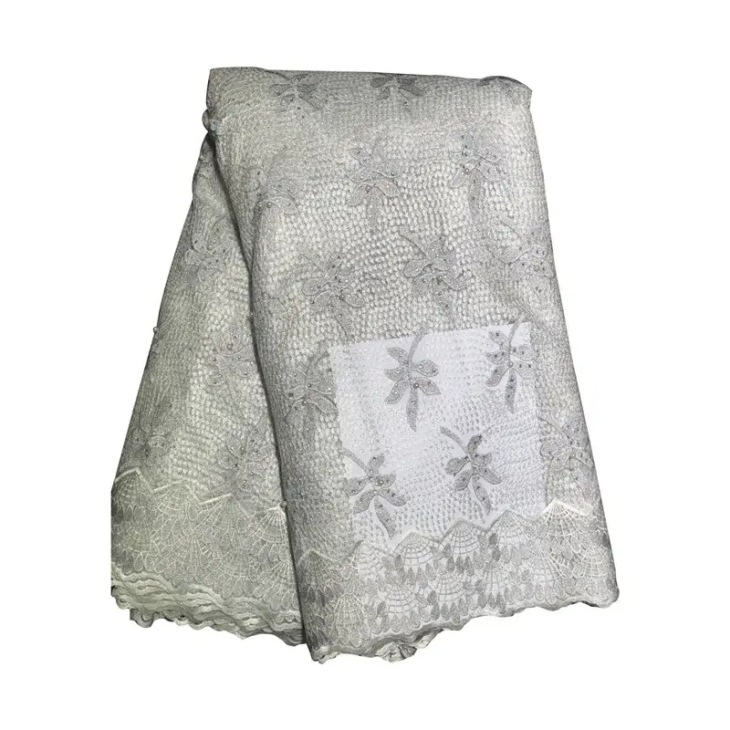 light gray Последние африканские кружевные ткани с вышивкой, африканский тюль, французская кружевная ткань с камнями,, Африканское французское Сетчатое кружево - Цвет: light gray